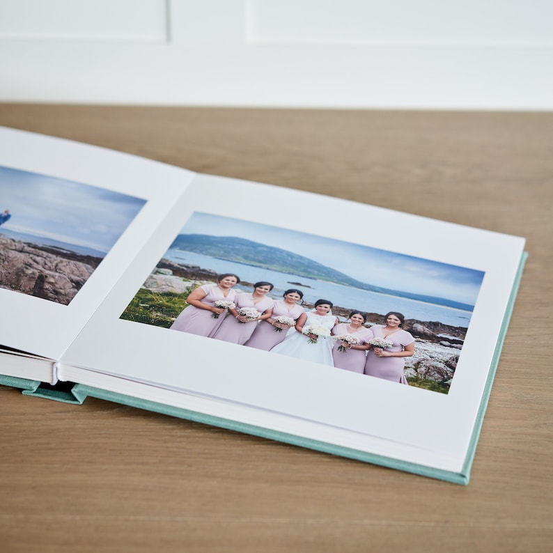 Linen Lay Flat Wedding Album with a Box, Personalized Cotton Flush Mount Photo Album with a Box