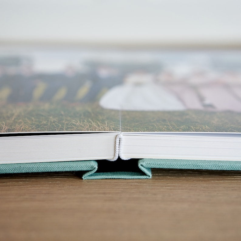 Linen Lay Flat Wedding Album with a Box, Personalized Cotton Flush Mount Photo Album with a Box