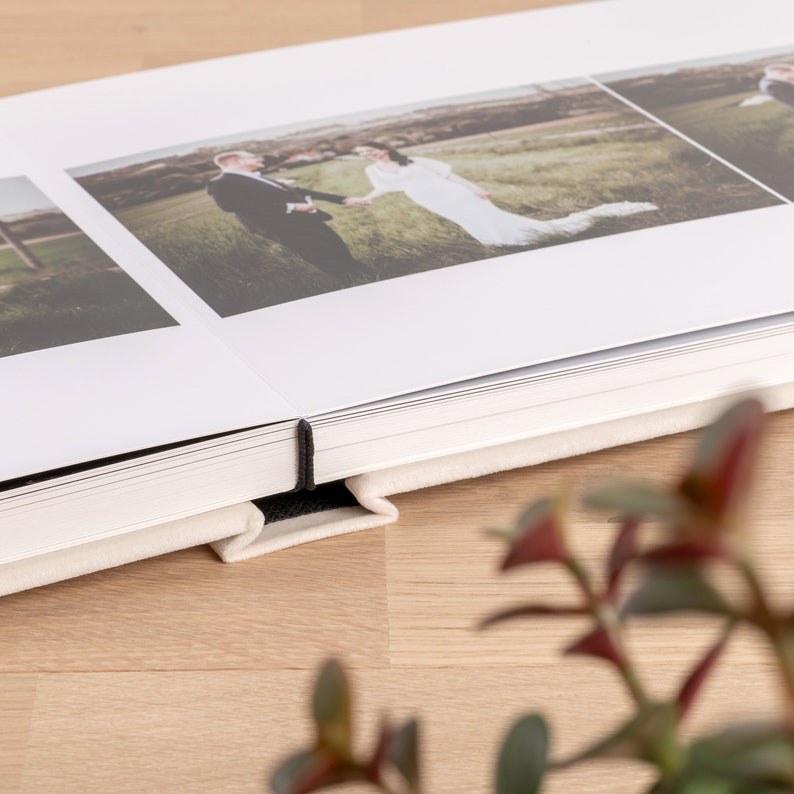 Lay Flat Wedding Photo Album Personalized with Gold Foil, Velvet Flush Mount Photo Album with Printed Photos