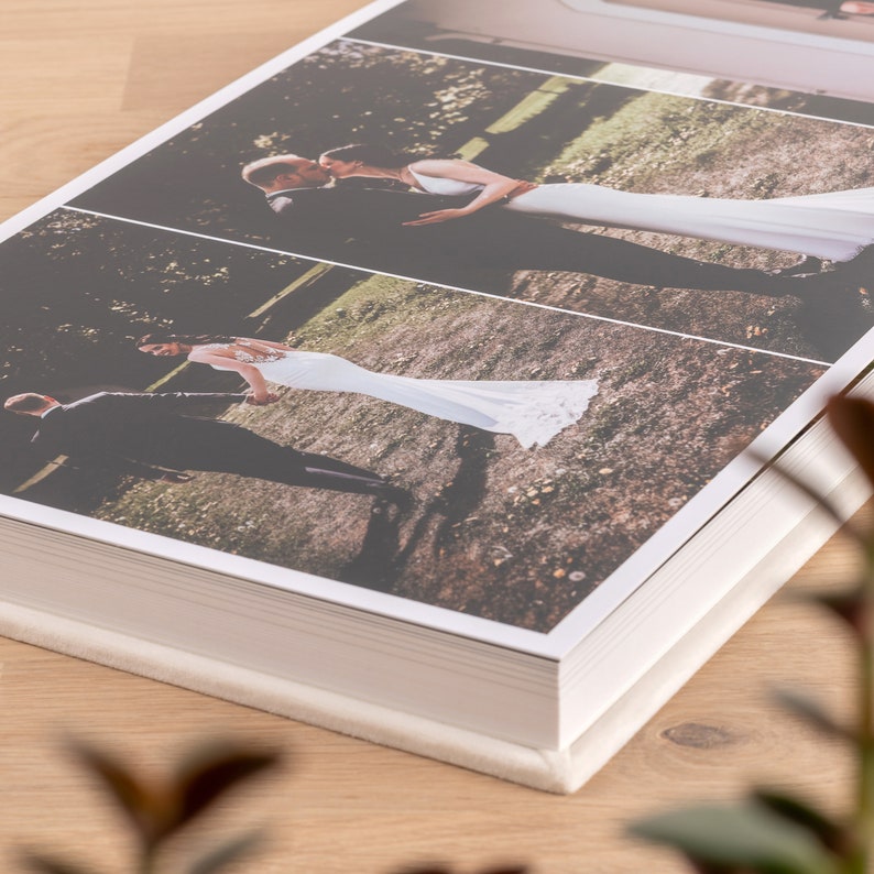 Lay Flat Wedding Photo Album Personalized with Gold Foil, Velvet Flush Mount Photo Album with Printed Photos