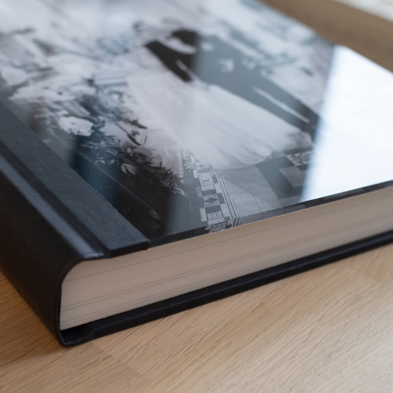 Luxury Wedding Photo Album with Glass Cover | Eco Leather Lay Flat Photo Book | Bespoke Flash Mount Album