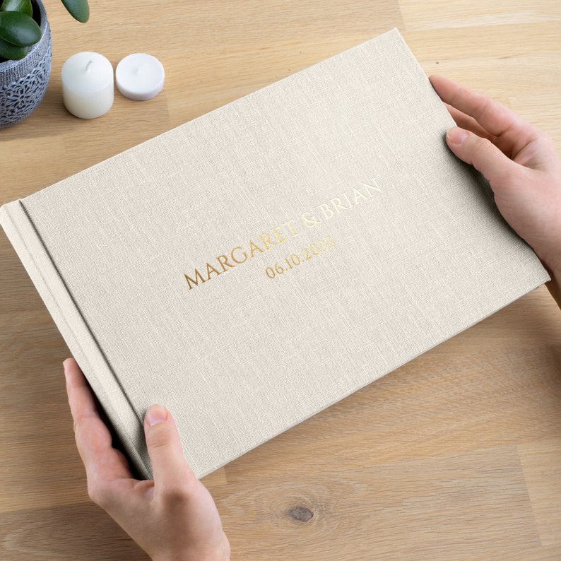 Linen Lay Flat Wedding Photo Album | Personalized Flush Mount Photo Book | Photos Printed on Thick Album Pages