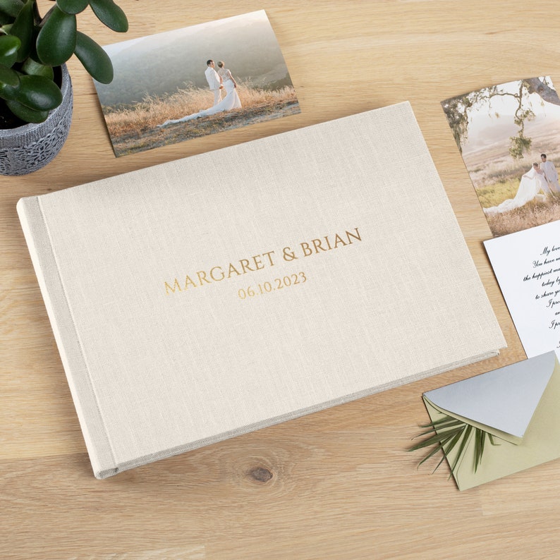 Linen Lay Flat Wedding Photo Album | Personalized Flush Mount Photo Book | Photos Printed on Thick Album Pages
