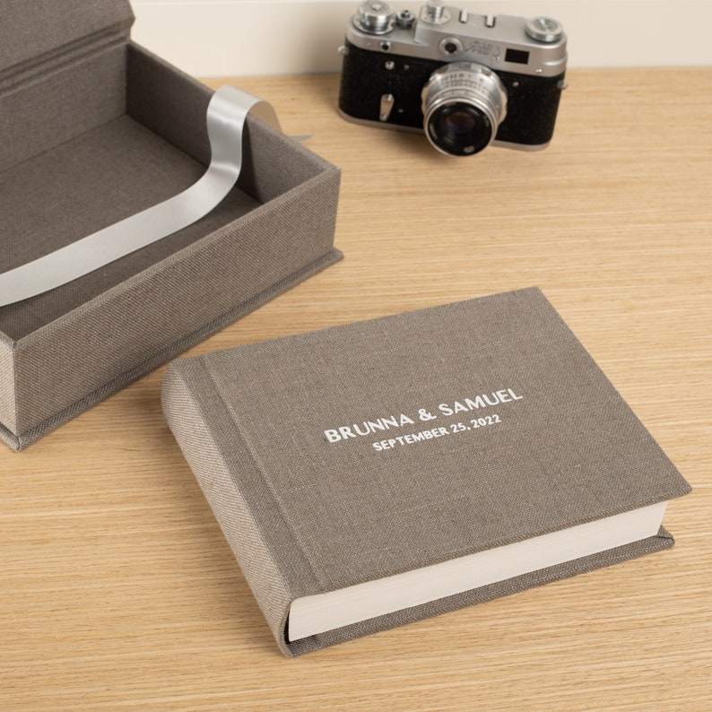 Wedding LayFlat Photo Album | Bespoke Flush Mount Photo Book | Linen Lay Flat Album with Box | Photos Printed Directly on Ultra Thick Pages