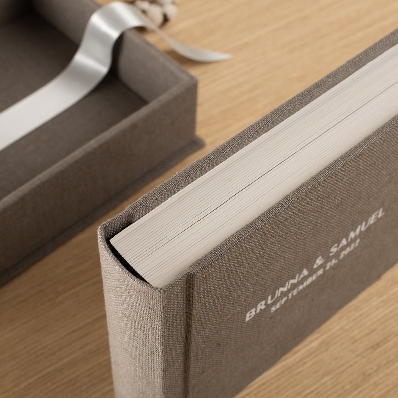 Wedding LayFlat Photo Album | Bespoke Flush Mount Photo Book | Linen Lay Flat Album with Box | Photos Printed Directly on Ultra Thick Pages