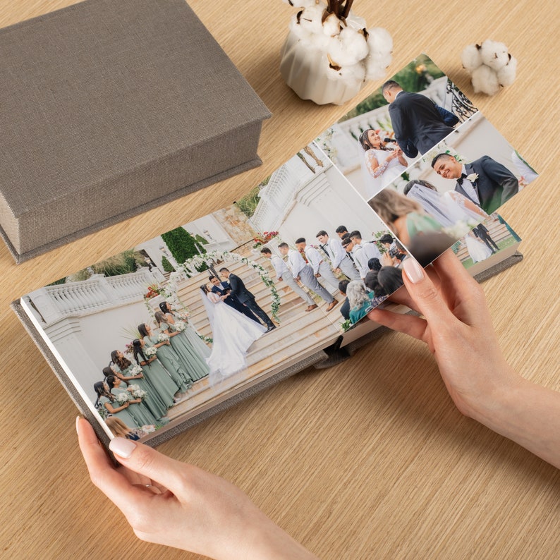 Wedding LayFlat Photo Album | Bespoke Flush Mount Photo Book | Linen Lay Flat Album with Box | Photos Printed Directly on Ultra Thick Pages