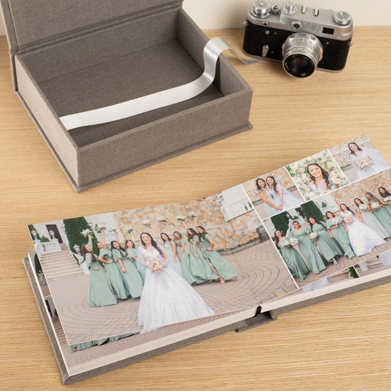 Wedding LayFlat Photo Album | Bespoke Flush Mount Photo Book | Linen Lay Flat Album with Box | Photos Printed Directly on Ultra Thick Pages